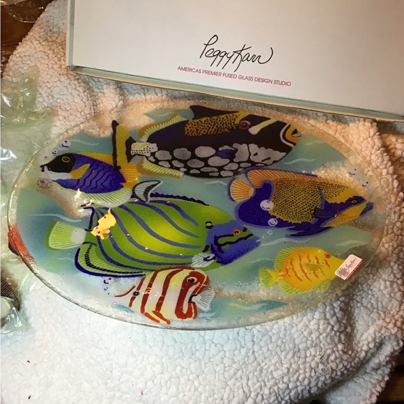 Stunning Peggy Karr RARE Fish Artist Glass Oval Platter - Picture 1 of 3